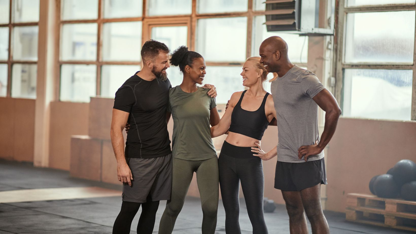 Happy gym members